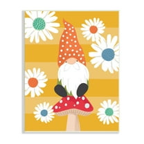 Stupell Industries Mushroom Garden Gnome White Daisies Yellow Stripes Country Painting Unframed Art Print Wall Art, 13 x 19, Design by Lisa Whitebutton