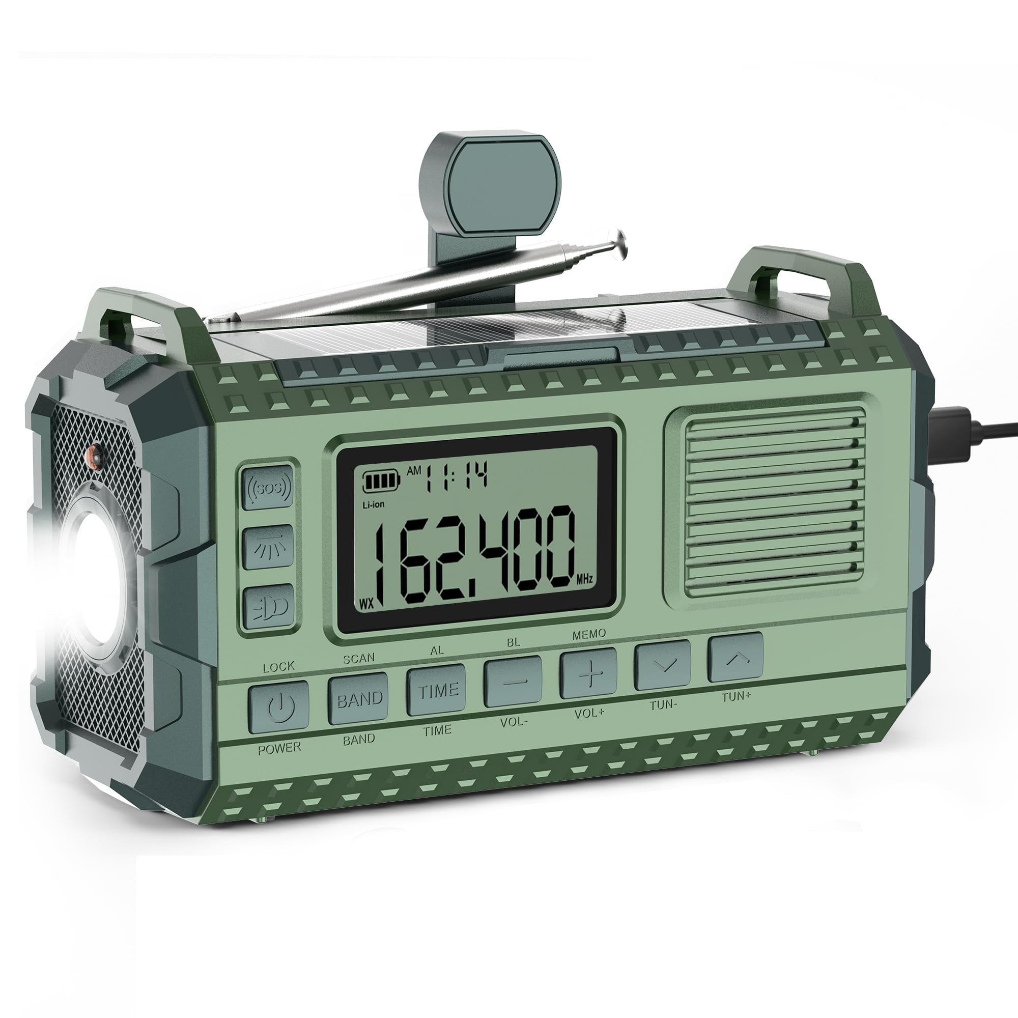 Emergency Weather Radio - Am/fm/noaa Hand Crank With 15w Fast Charge  40000mah Portable Solar Power Multi-function Flashlight & Sos Alarm For Outdoor Indoor Emergencies (green)