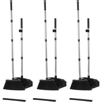 3-Pack Broom with Dustpan Combo Set, Commercial Broom and Dustpan Set, Dust Pan with Long Handle, 51'' Large Brooms with Self-Cleaning Dust Pan Teeth for Restaurant Lobby Garage - Black