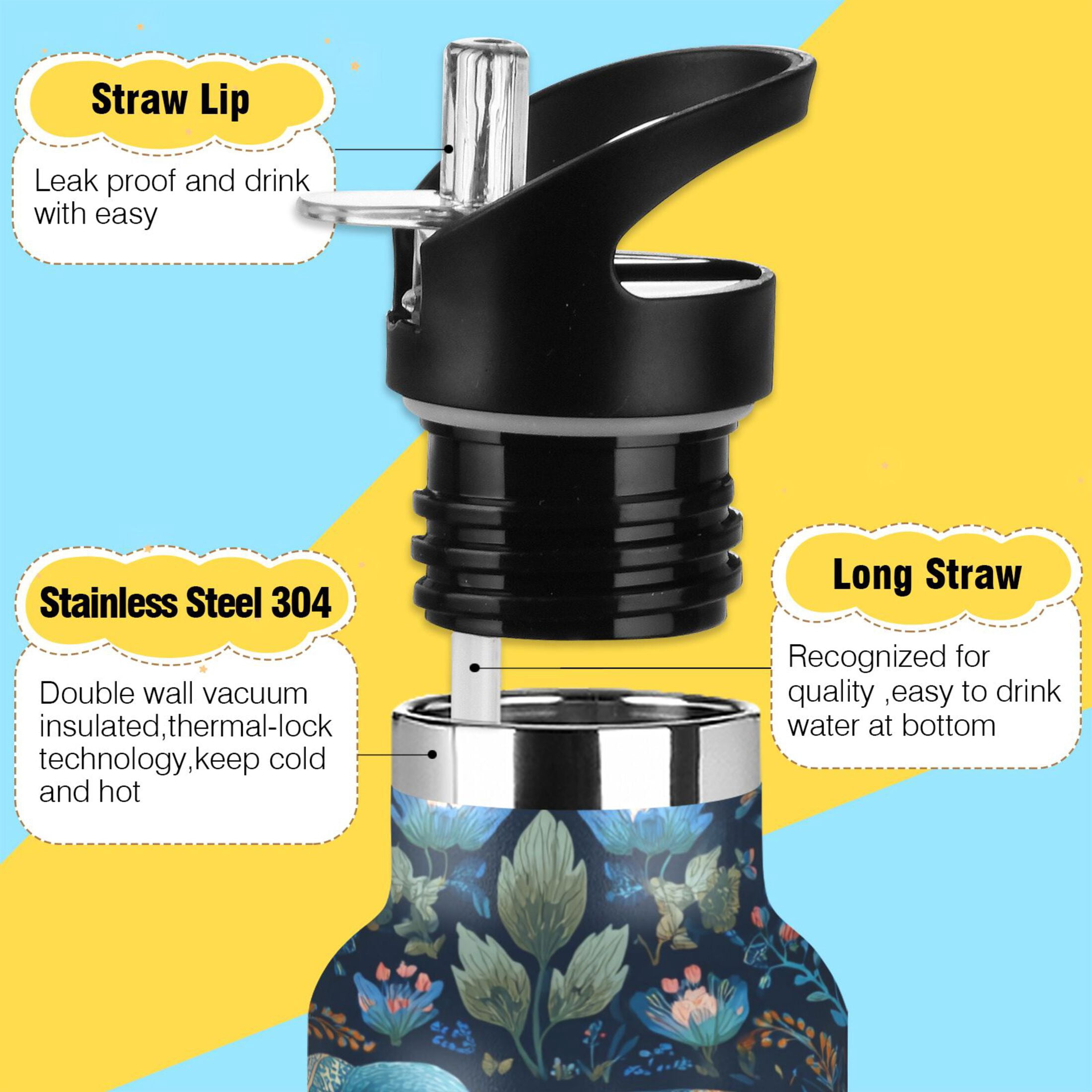 600ML Stainless Steel Insulated Cup Sports Water Bottle Portable Thermos Cup Water Glasses Insulated Tumblers Convenient and Durable Cartoon Blue Elephant