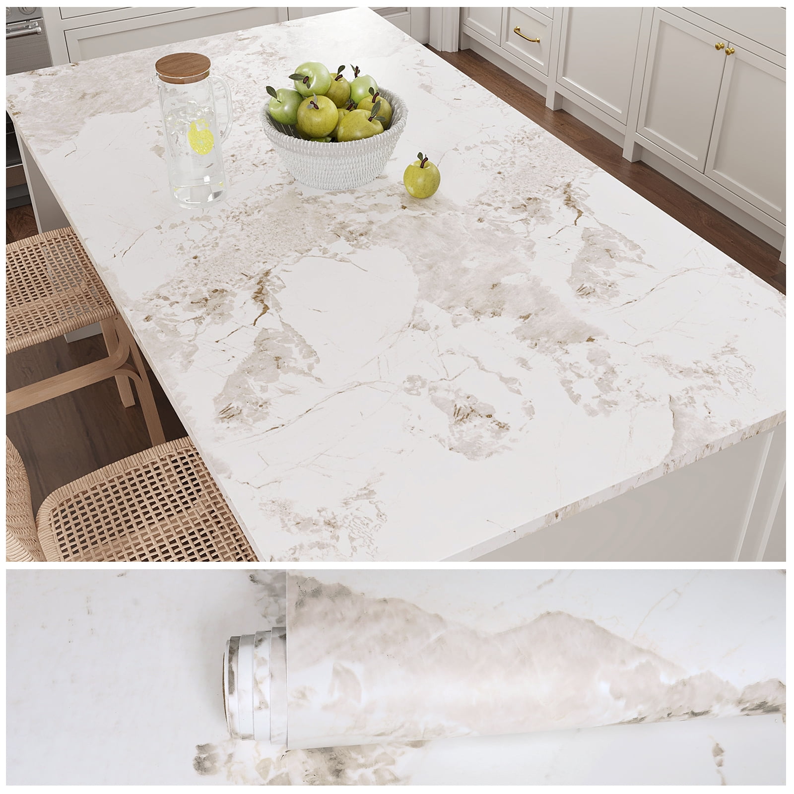 VEELIKE Onyx White Marble Contact Paper for Countertops Waterproof Peel and Stick Wallpaper 15.7"x354" Peel and Stick Countertops for Kitchen Bathroom White Vinyl Marble Wallpaper for Counter Table