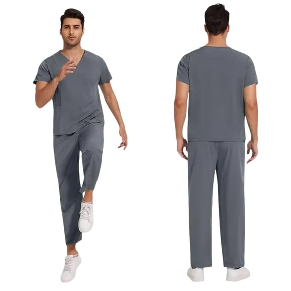 Scrubs Set for Men Quick-Dry Stretch Short Sleeve Scrub Top & Jogger Pant Medical Doctor Nurse Uniform with Pockets S 01-Gray