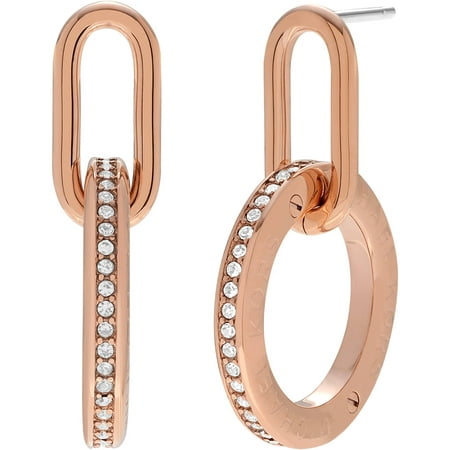 Michael Kors Women's Crystal Rose Gold-Tone Stainless Steel Logo Circle Dangle Fashion Earrings