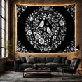thumbnail image 6 of Two Birds Perched on Branch in Wreath Against Black Background, Mystical Folk Art for Nature Lovers, Botanical Line Art Decor, Anniversary Gift, Tapestry Wall Hanging for Bedroom and Living Room, 6 of 7