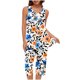 thumbnail image 1 of Conjunto de Verano para las Mujeres Casual Impreso sin Mangas Cuello Redondo Y Pantalones Recortados de Dos Piezas, 1 of 8