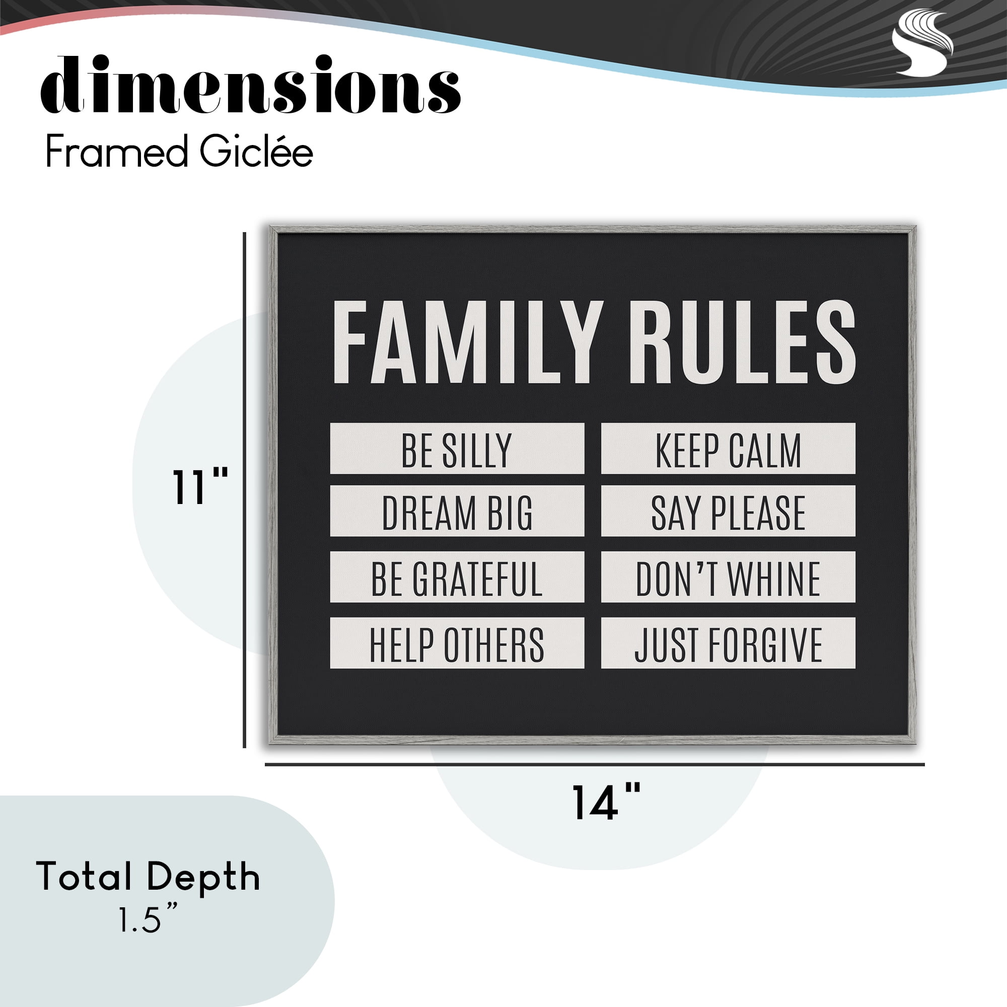Stupell Industries Family Rules Simple Black Gray Framed Giclee Art, design by SD Graphics Studio