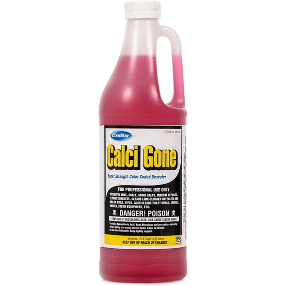 ComStar Calci Gone, Super Strength Industrial Descaler, Color Coded Cleaning Solution for Fast Lime & Scale Removal, Dissolves Mineral Deposits, Cleans Rust & Concrete, 1 Quart (30-364)