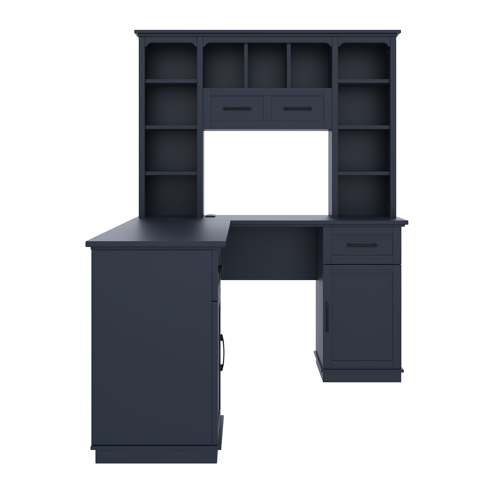 MDQMD Modern L-Shaped Blue Office Desk with Drawer and Shelves,Computer Desk with Storage for Study, Office