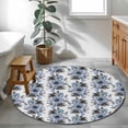 thumbnail image 3 of Round Rugs 4Ft, Blue Floral Round Area Rug Washable Indoor Throw Carpet, Abstract Watercolor Flower Leaf Plant Soft Non Slip Circle Rug for Kitchen Nursery Room Home Decor Aesthetic, 3 of 8