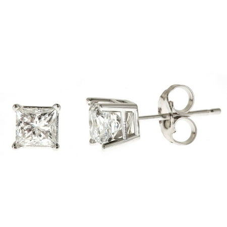 1.5 Carat T.W. Princess White Diamond 14kt White Gold Stud Earrings, IGL certified