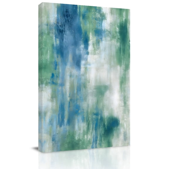 Gradient Blue Green Canvas Wall Art for Living Room, Abstract Vintage Blue Green White Oil Painting Poster Print Painting for Bedroom Office Home Decoration Wall Pictures Prepare To Hang 22"x28"