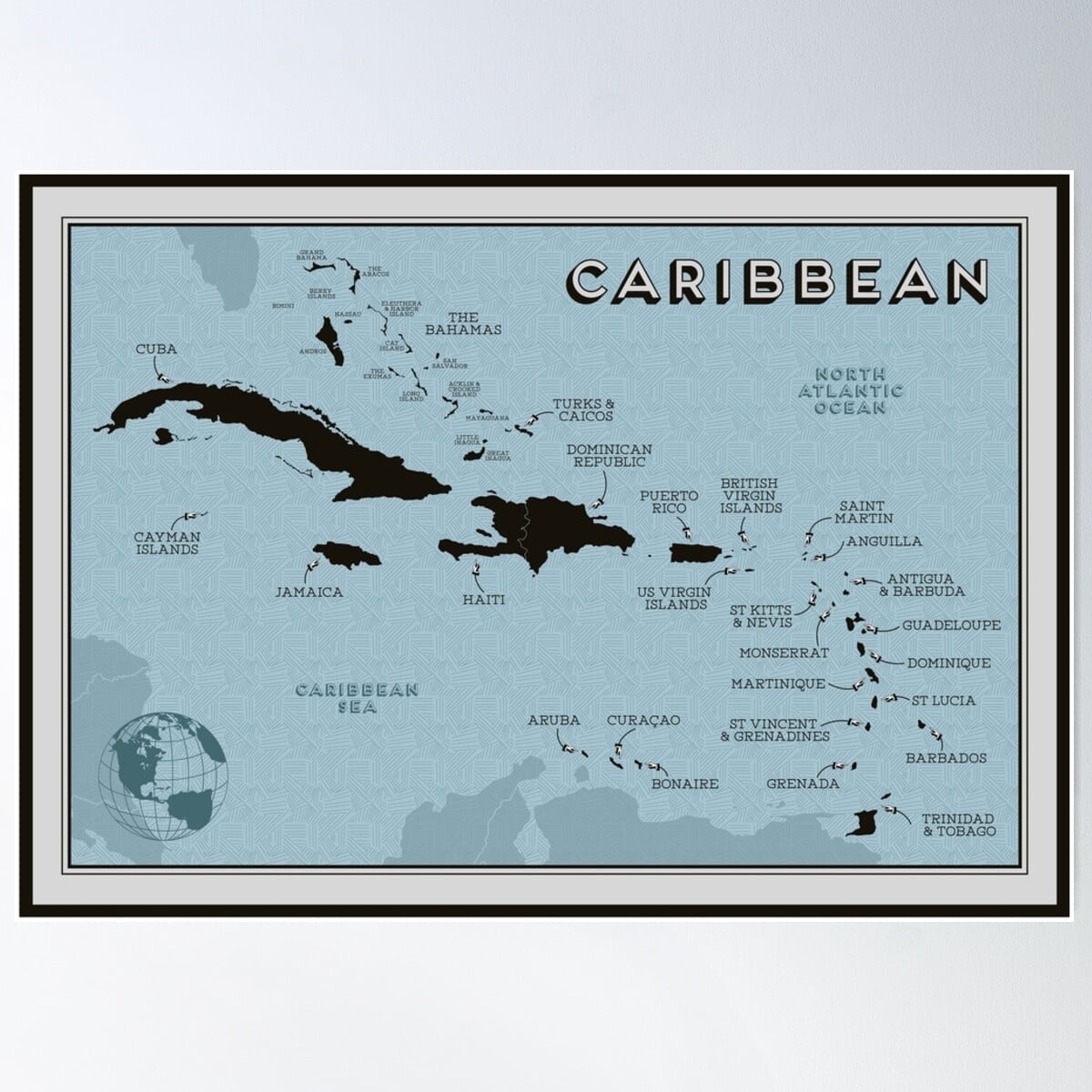 Map Of The Caribbean Islands Poster Wall Art Modern Wall Decor For Living Room Bedroom