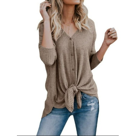 - Women Sweater Kintted Long Sleeve V-neck Sweater