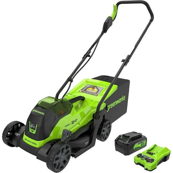 Greenworks 24V 13" Brushless Lawn Mower, 4Ah Battery and Charger Included