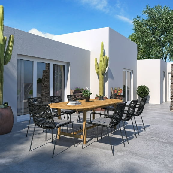 Siloam 9 Pieces Certified Teak Oval Outdoor Dining Set