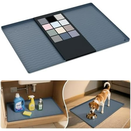 Waterproof Silicone Under Sink Mat 31 x 22 Shelf Liner for Kitchen and Bathroom Cabinet and Counter Protector Storage and Organizers Litter Mat Pet Cat Puppy Essentials(Dark Grey)