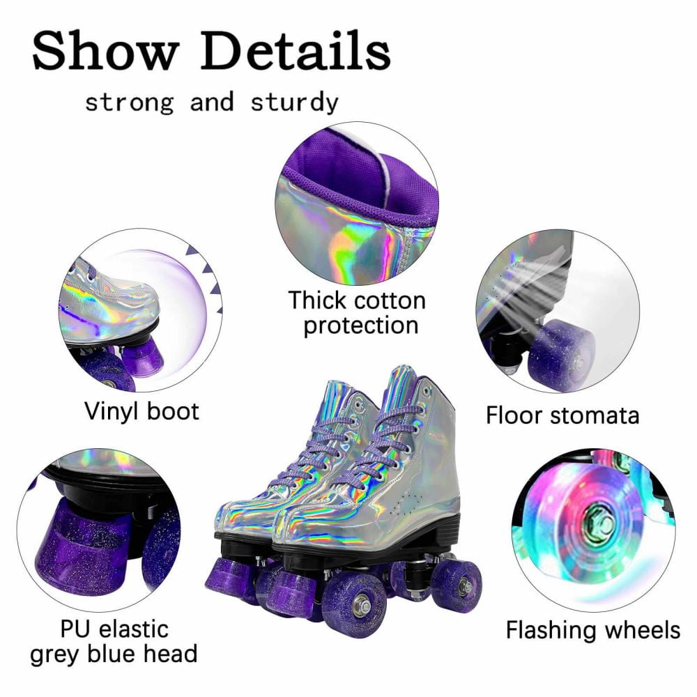 EONROACOO Sliver Roller Skates for Women Girls Light up 4 Wheels Skates,Adult(Women 7/Men 5.5)