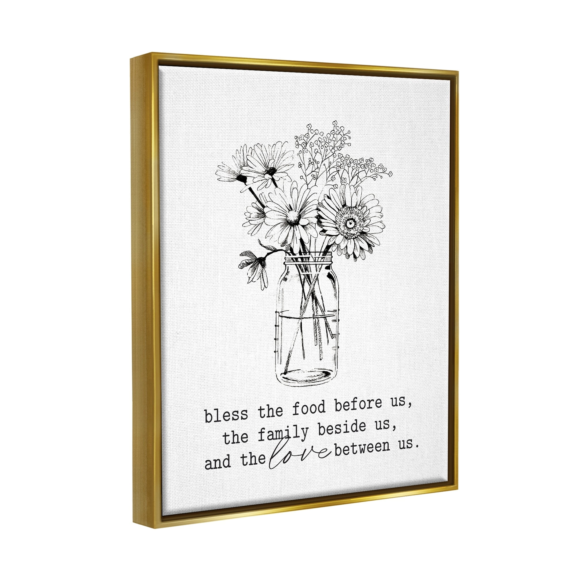Stupell Industries Rustic Jar Bouquet Casual Uplifting Family Quote Graphic Art Metallic Gold Floating Framed Canvas Print Wall Art, Design by Lettered and Lined