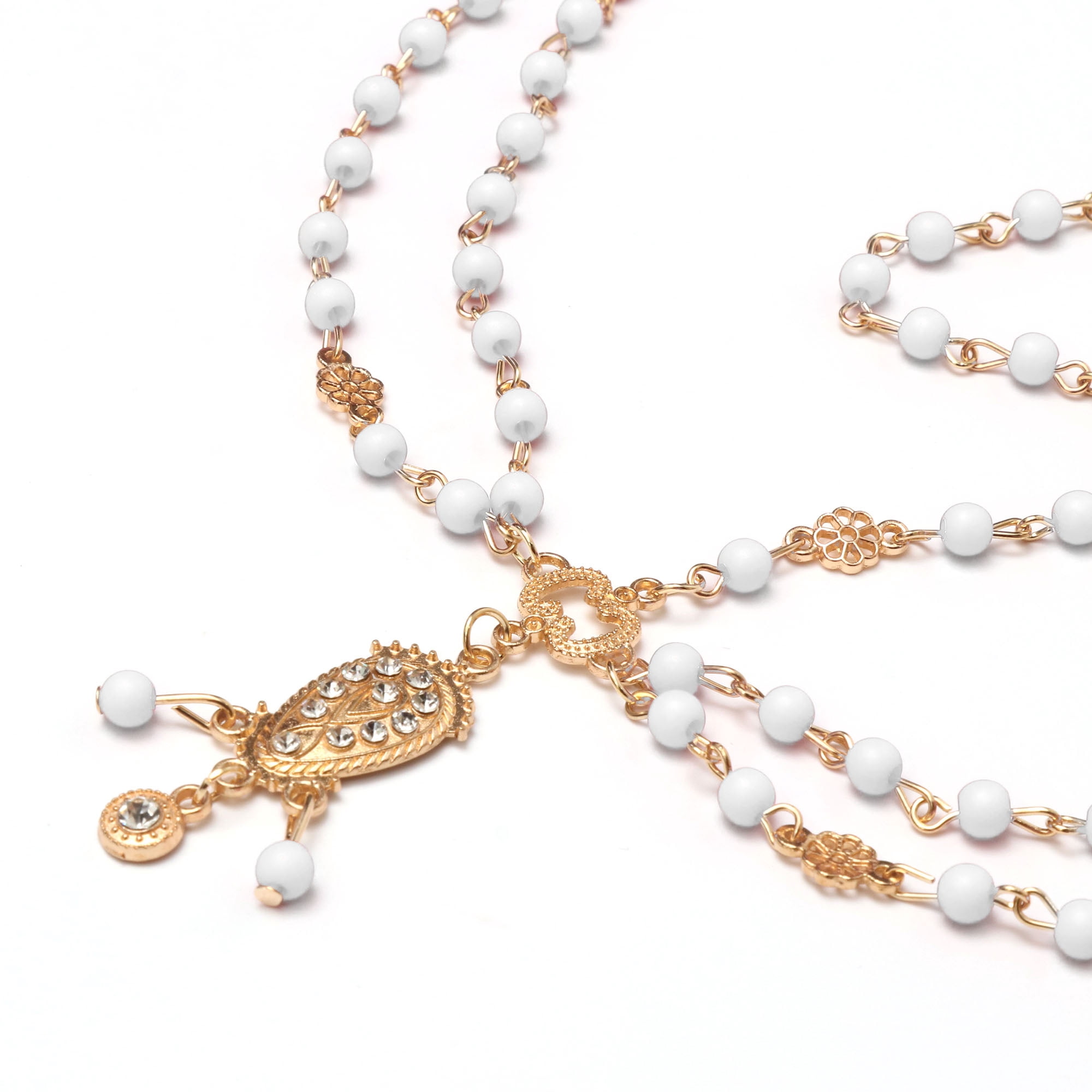Unique Bargains Elegant Headpiece Faux Diamond Wooden Beads Hair Chain 1 Pc Gold Tone