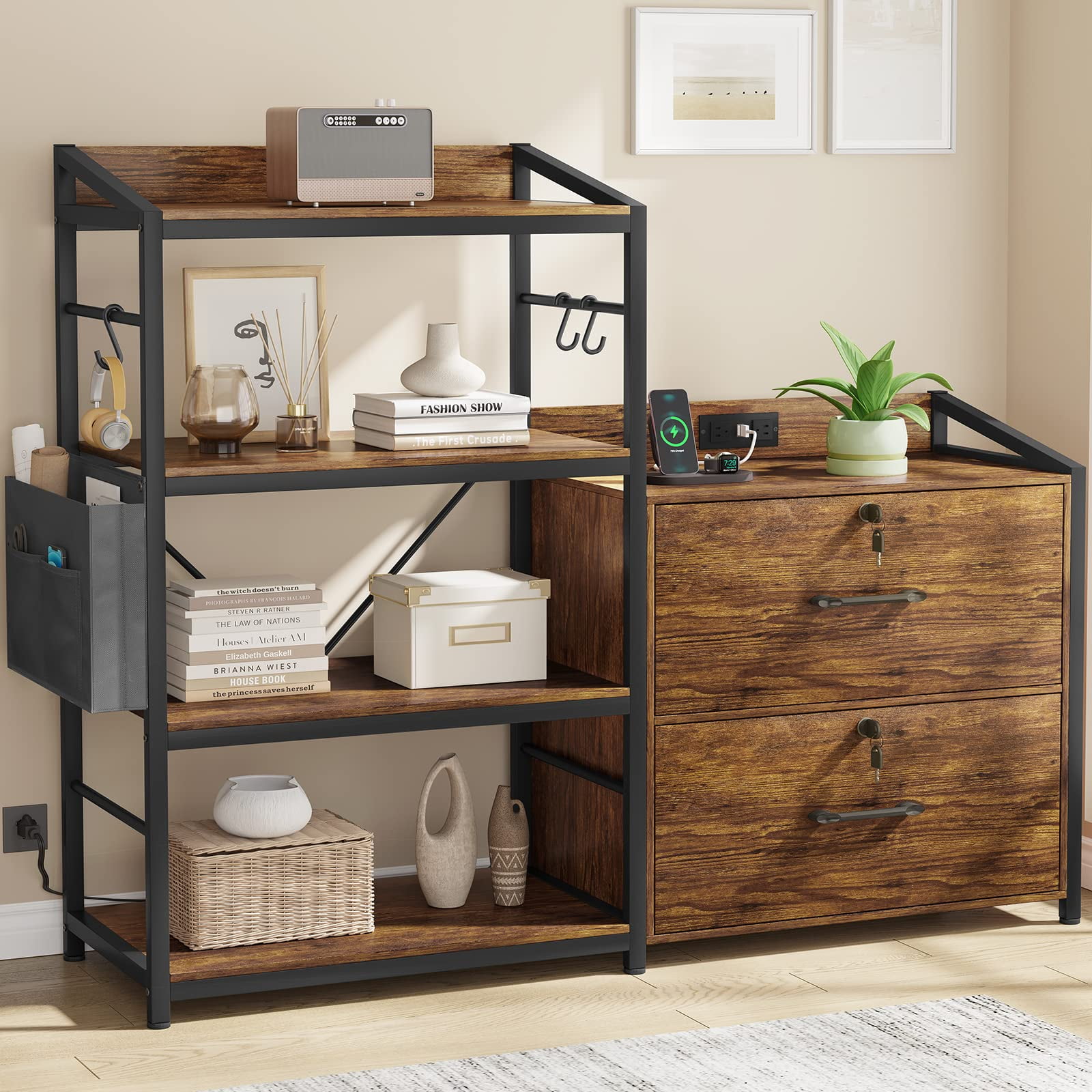 SEDETA 47” File with Power Strip, Filing fits Legal, Letter, A4 Size, 2 Drawer