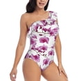 thumbnail image 3 of Wukai Orchids Flowers Chic One Shoulder Swimwear with Ruffle Design and Tummy Control Skirt: Fashionable, Supportive, Comfortable for Beach-Small, 3 of 7