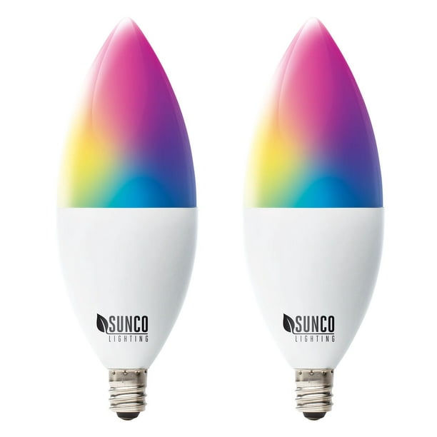 Sunco Lighting 2 Pack WiFi LED Smart Bulb, B11 Candelabra, 4.5W, E12