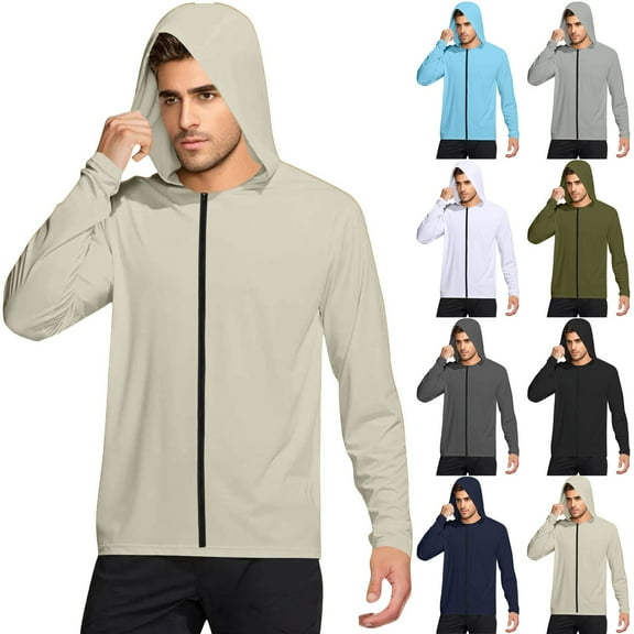 Drindf Men's Long Sleeve Sun Protection Hoodies Breathable Full Zip Rash Guard Lightweight Casual SPF UV Protection Hoodie Tops