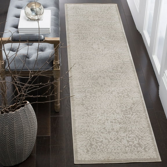 SAFAVIEH Princeton Xavier Floral Bordered Runner Rug, Grey/Beige, 2' x 10'