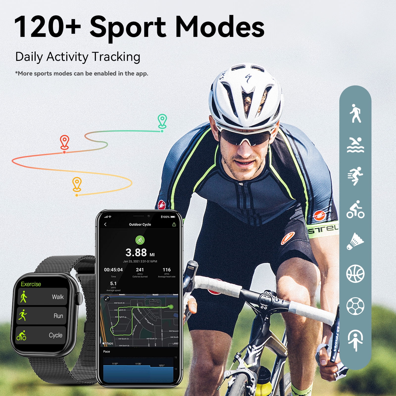 Mingdaln 1.85-inch Men Women's Smart watch with Answer/Make Calls/120+Sports Modes/Two watch straps, IP68 Waterproof Fitness Tracker fits with Android Iphone Devices（Black Milan Steel belt）