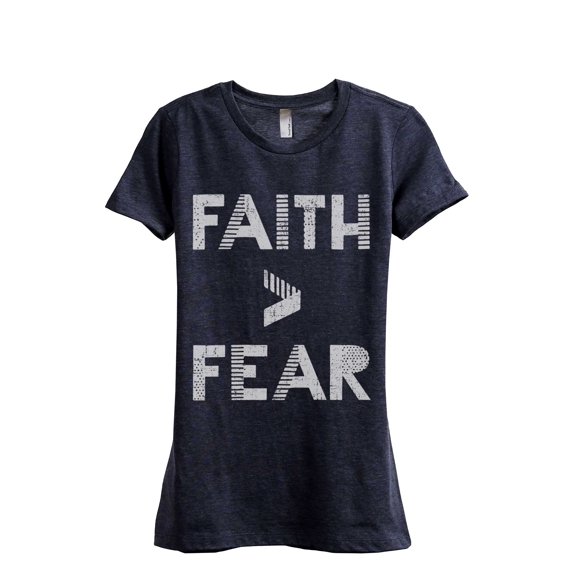 Faith Greater Than Fear Women's Fashion Relaxed T-Shirt Tee Heather Navy Small