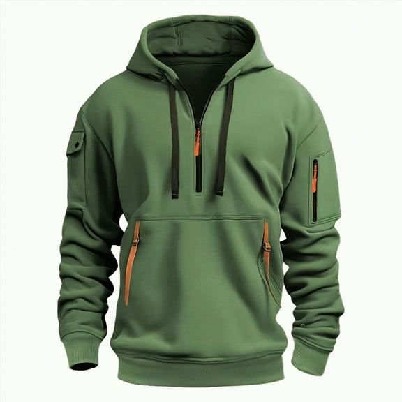 TOWED22 Men's Hoodies Casual Pullover Hooded Sweatshirt Long Sleeve Quarter Zip Hoody Tops With Kangaroo Pocket(AG,XL)
