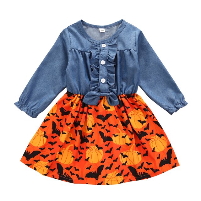 De Vestido vaquero con estampado de princesa para Halloween para niñas pequeñas