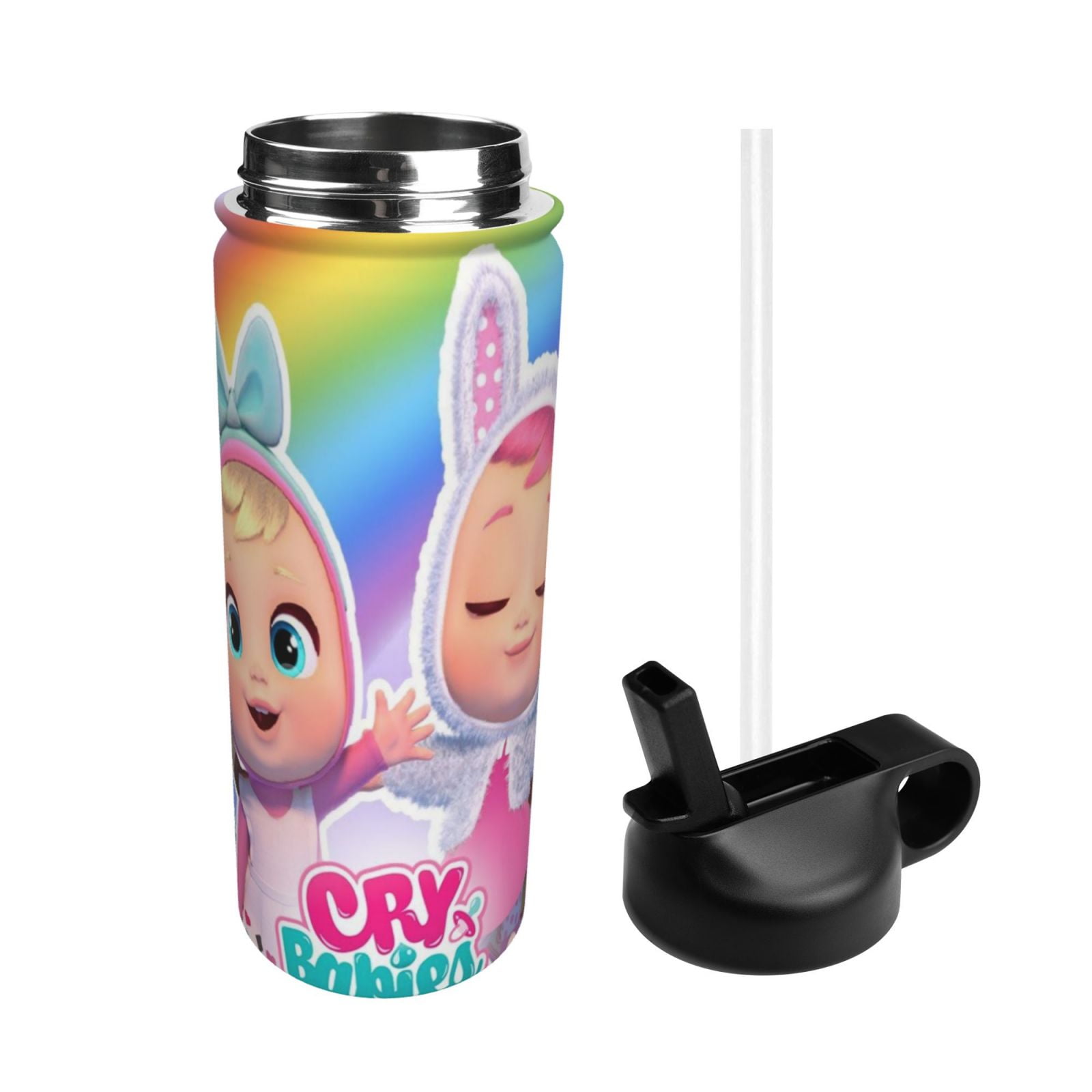Cry Babies Kids Insulated Water Bottle With Straw - 18 Oz Stainless Steel Double Wall Vacuum Cup, Leakproof, Bpa Free, Suitable For Boys And Girls