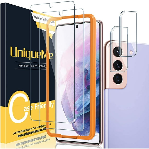 [ 2+2 Pack ] UniqueMe Protecteur d'Écran en Verre Trempé et Protecteur d'Objectif Compatible pour Samsung Galaxy S21 Plus