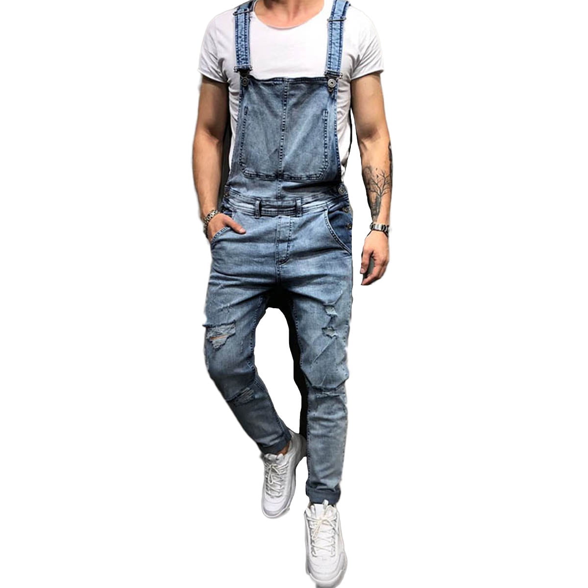 suspender denim jumpsuit