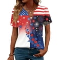 thumbnail image 2 of LWavelet Fourth of July Shirts for Women Short Sleeve Tops V-Neck Casual Patriotic Floral Butterfly Graphic Tee Blue L, 2 of 7
