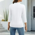 thumbnail image 4 of Classic Polo Shirts for Women 3/4 Sleeve V Neck Collared Tops Basic Trendy Beach Casual Tees Summer White M, 4 of 5