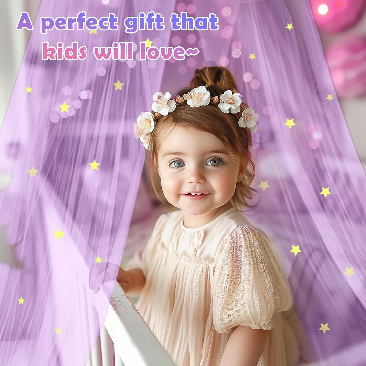 Purple Princess Bed For With Glowing Stars  Curtains Full And Queen Sizes; Ceiling Tent Reading Nooks Mosquito Net Indoor Room Decor Outdoor Use