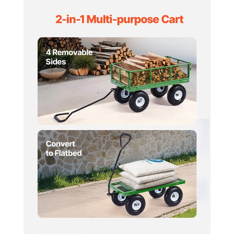KFFKFF 900 lb Steel Garden Cart with 10 in Tires and Mesh Sides photo 3
