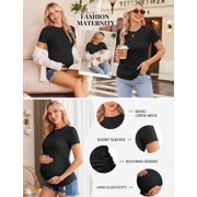 Weardear 4 Pack Maternity Shirts Side Ruched Pregnancy Tee Tops Crew Neck Short Sleeve Maternity Clothes