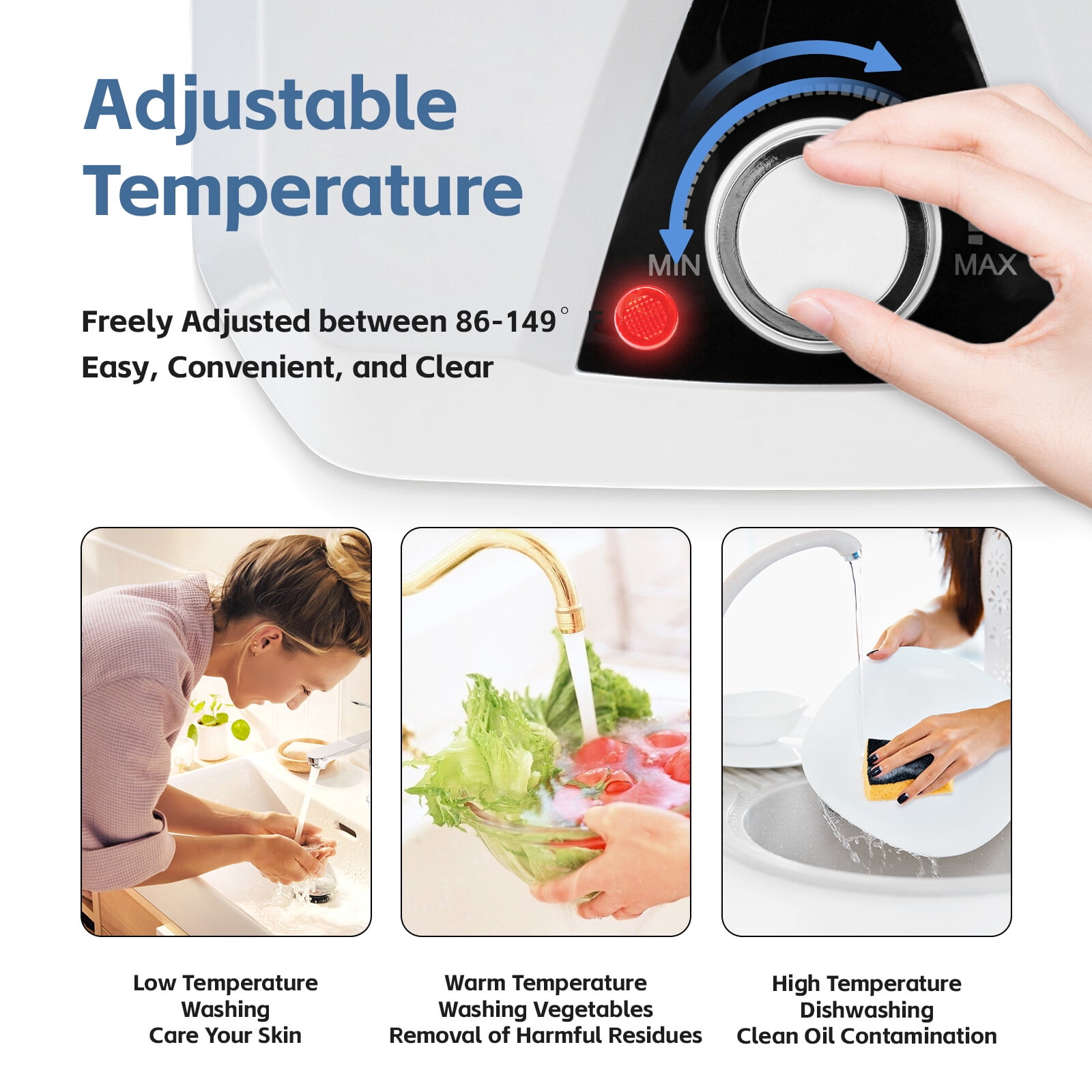 1500W Tankless Electric Water Heater, 6L/1.59gal Mini Instant Hot Water Heater, 86-149°F On Demand Under Sink, with Overheating Protection/IPX4, for Kitchen RV