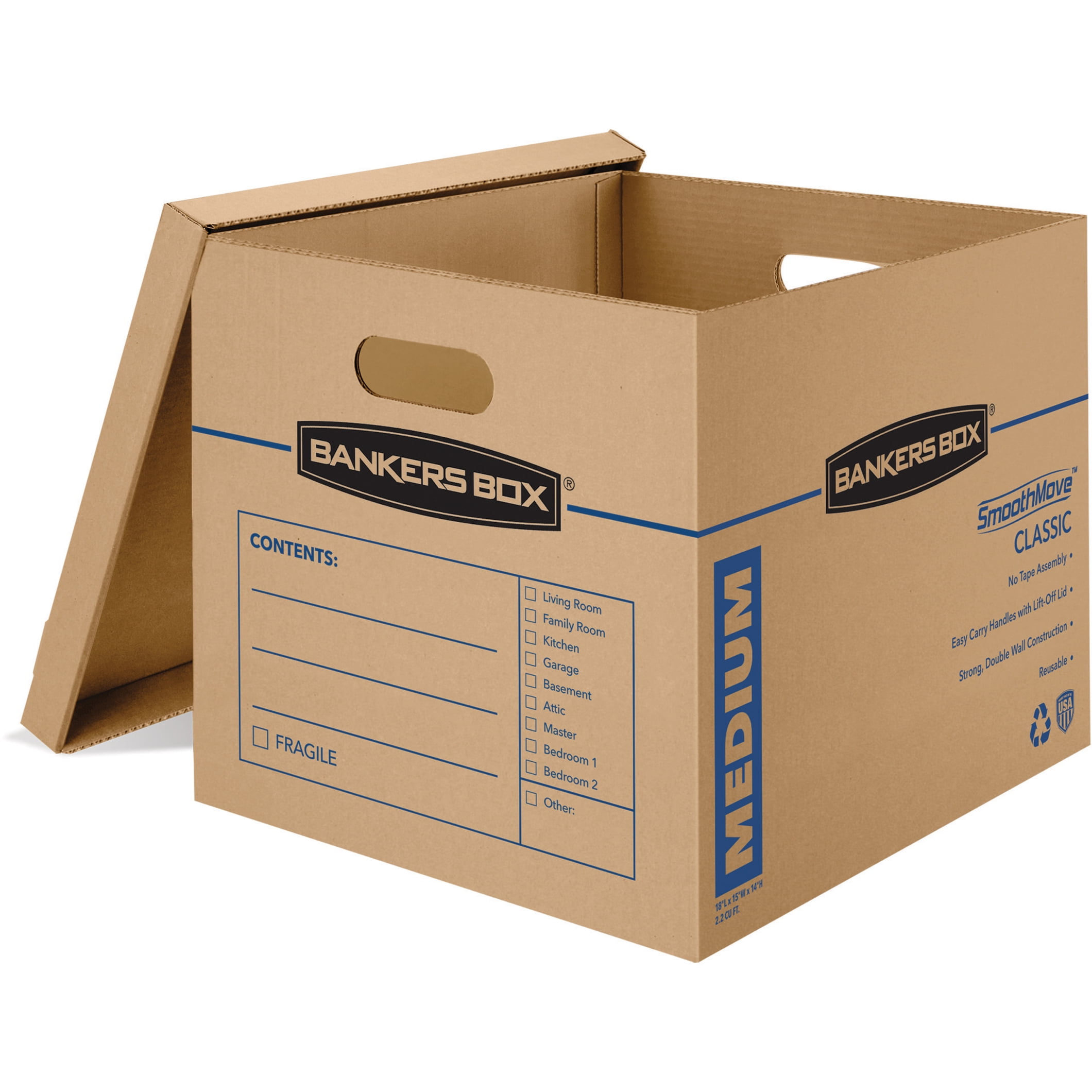 Bankers Box Medium Classic Moving Boxes, 20 Pack, Tape-Free Assembly with Reinforced Handles