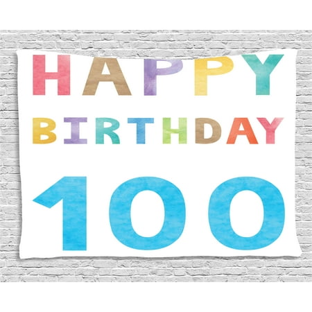 100th Birthday Decorations Tapestry, Old Grandparents Birthday Worn Abstract Vintage Wish Party Image, Wall Hanging for Bedroom Living Room Dorm Decor, 60W X 40L Inches, Multicolor, by