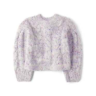 The Children's Place Girls Long Sleeve Cable Knit Cropped Rainbow Sweater, Sizes XS-XXL