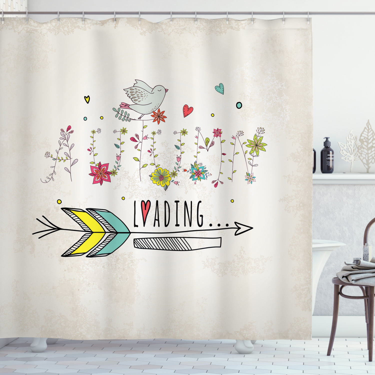 Quotes Decor Shower Curtain Set, Autumn Is Loading Phrase With Flowers And  Arrow Floral Elements Vintage Style Art, Bathroom Accessories, 69W X 70L  Inches, By Ambesonne - Walmart.com