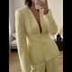 thumbnail image 5 of Blazer de Larga con Botones, Color Liso, Informal, con Escote en V Profundo para Mujer, para y Otoño. Amarillo L, 5 of 7