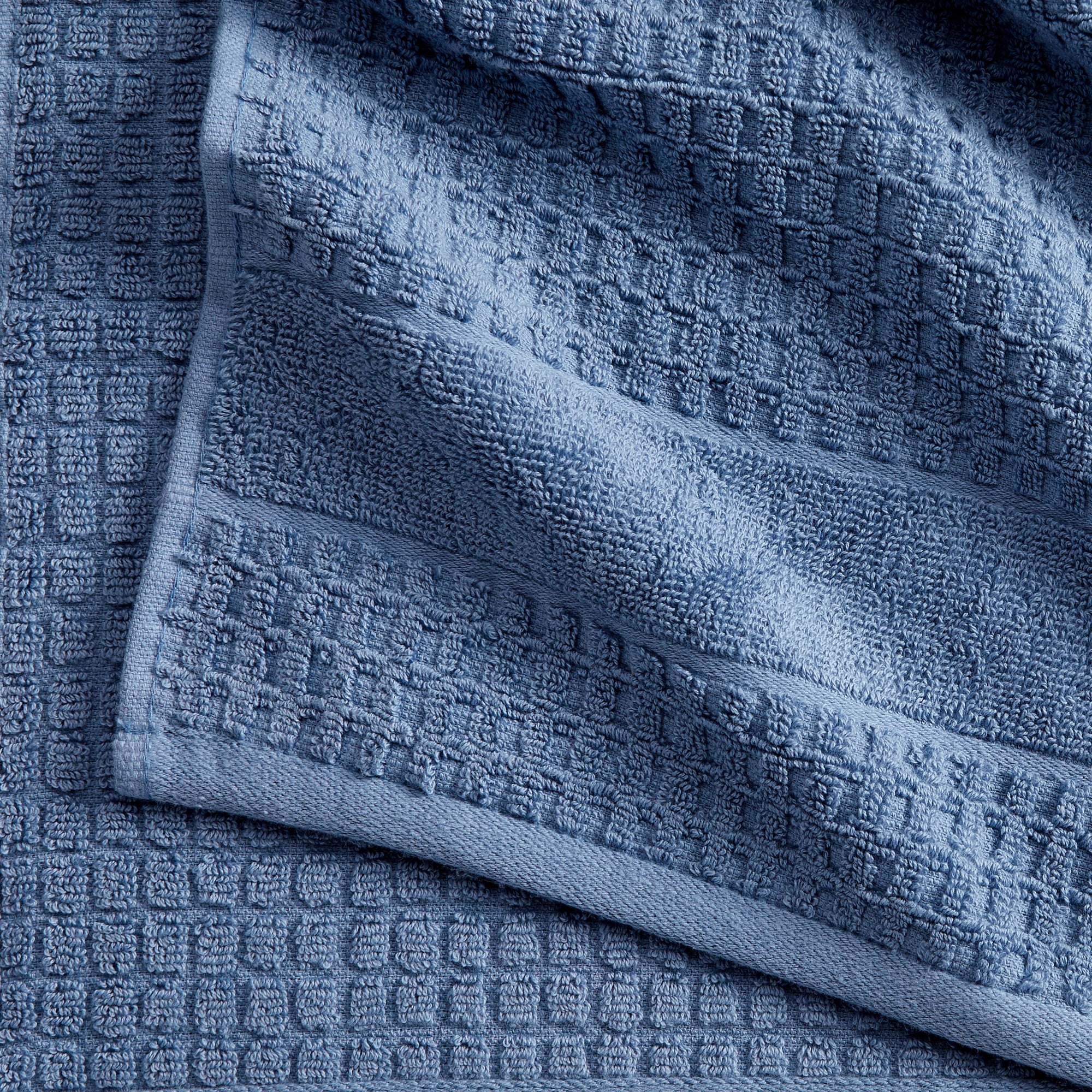 Market & Place 100% Cotton Waffle Weave 4-Piece Bath Towel Set, Denim Blue