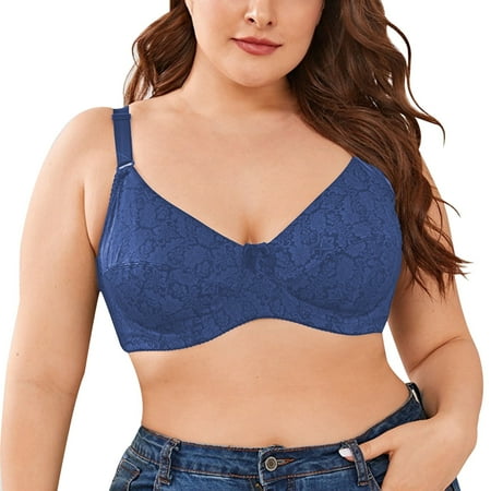 

Akiihool Womens Plus Size Women s Bras Front Close Bra for Women Push Up Wirefree Bra Seamless No Dig Comfort Brassiere (Blue 42)