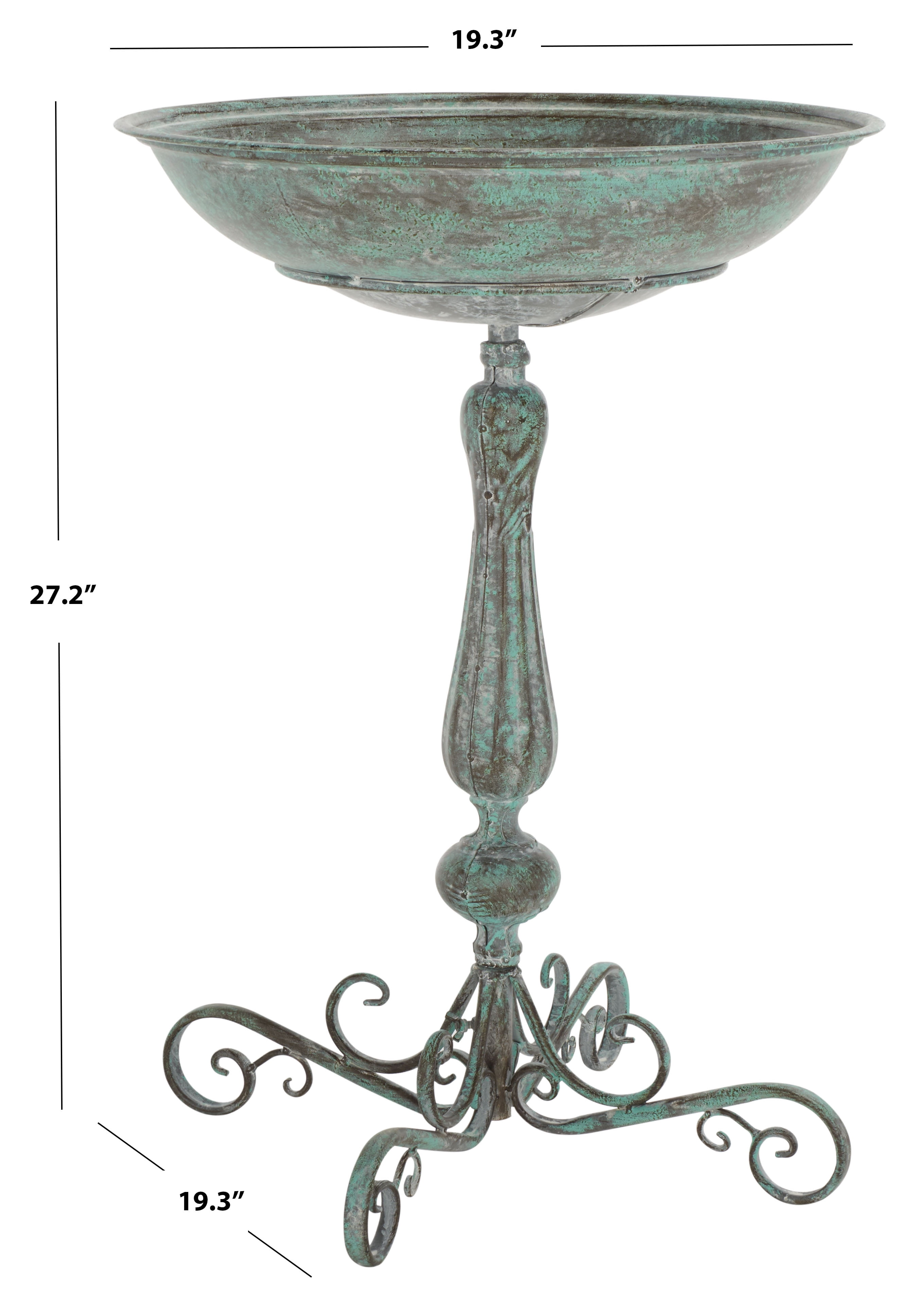 SAFAVIEH Orian Solid Rustic Outdoor Patio Bird Bath, Antique Green