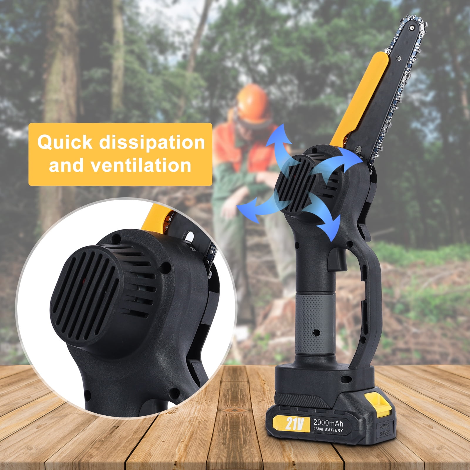 Fompes 2-in-1 Cordless Pole Saw & 6" Mini Chainsaw 4.9-7.5FT Telescoping Branch Cutter with 2PCS 2.0Ah Batteries and a Charger Brushless Pole Saw for Tree Trimming Wood Cutting